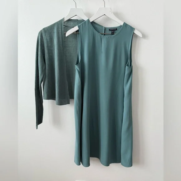 Eileen Fisher Silk Georgette Crepe Round Neck Dress Teal SP - Picture 7 of 9